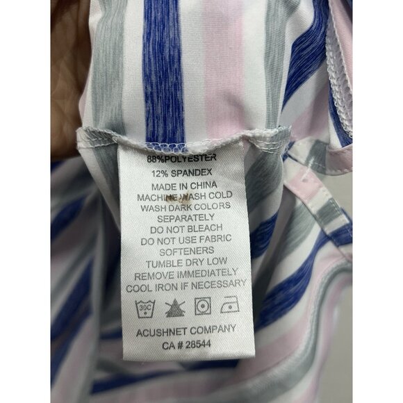 FootJoy FJ Dri Fit Performance Polo Shirt Mens Large Stripe No Wrinkle Blue Pink - Picture 6 of 6